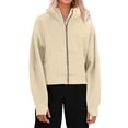 thumbnail image 2 of Langwyqu Spring Fall Women Long Sleeve Casual Hooded Coat Zipper Crop Tops Sweatshirt, 2 of 5