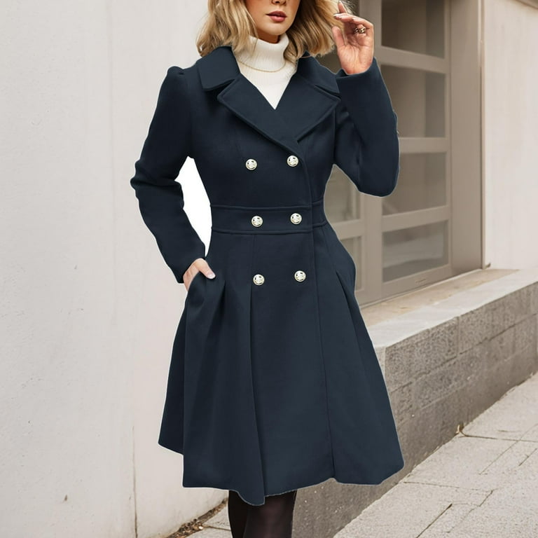 UAYOTSE Coat for Womens Lapel Single Slim Jacket Overcoat Vintage