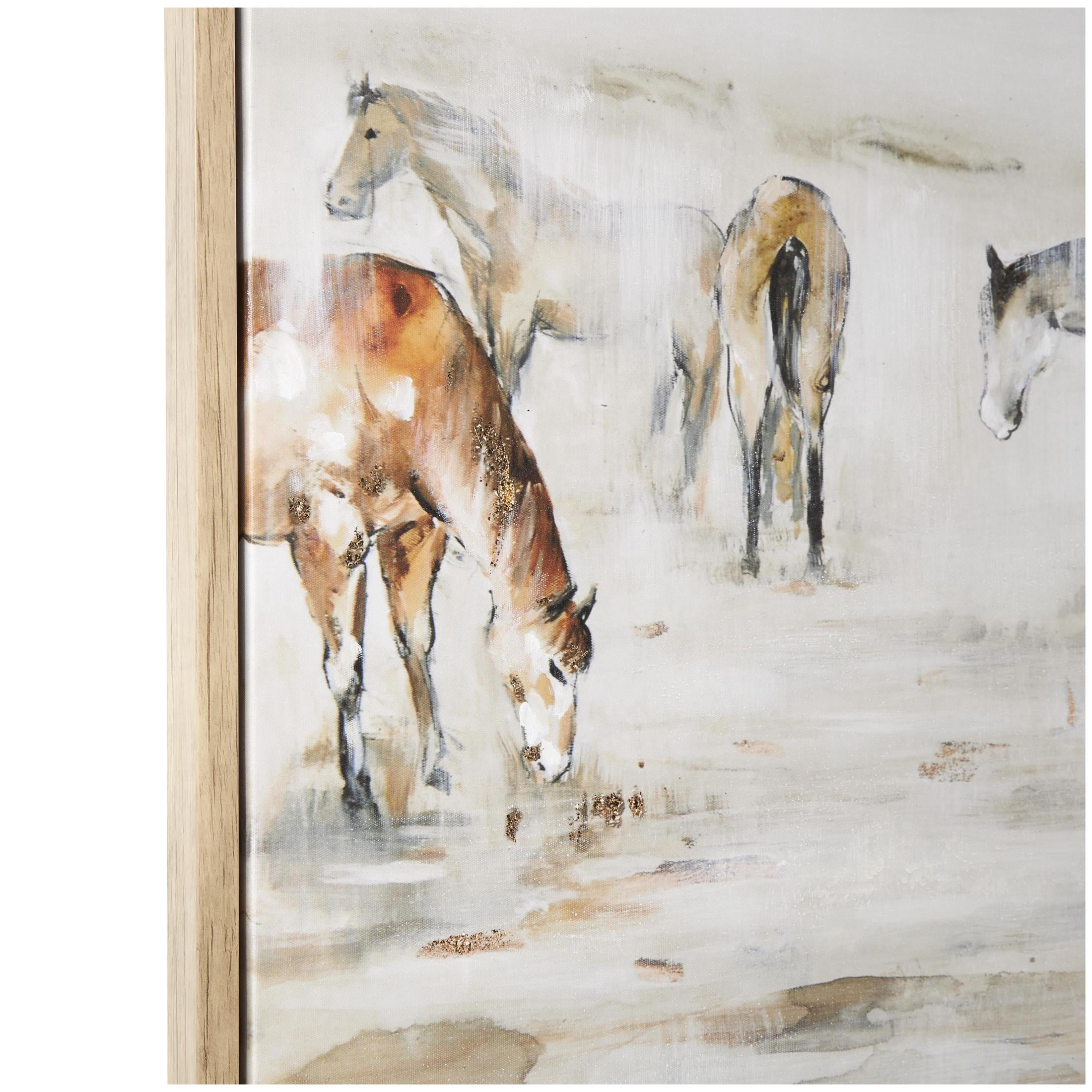 71" x 32" Horse Framed Wall Art with Wooden Frame and Gold Foil Accents, by DecMode