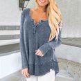 thumbnail image 2 of Women Long Sleeve Sweatshirt Solid Color Waffle Shirt Casual Loose Button Down V Neck Pullover, 2 of 4