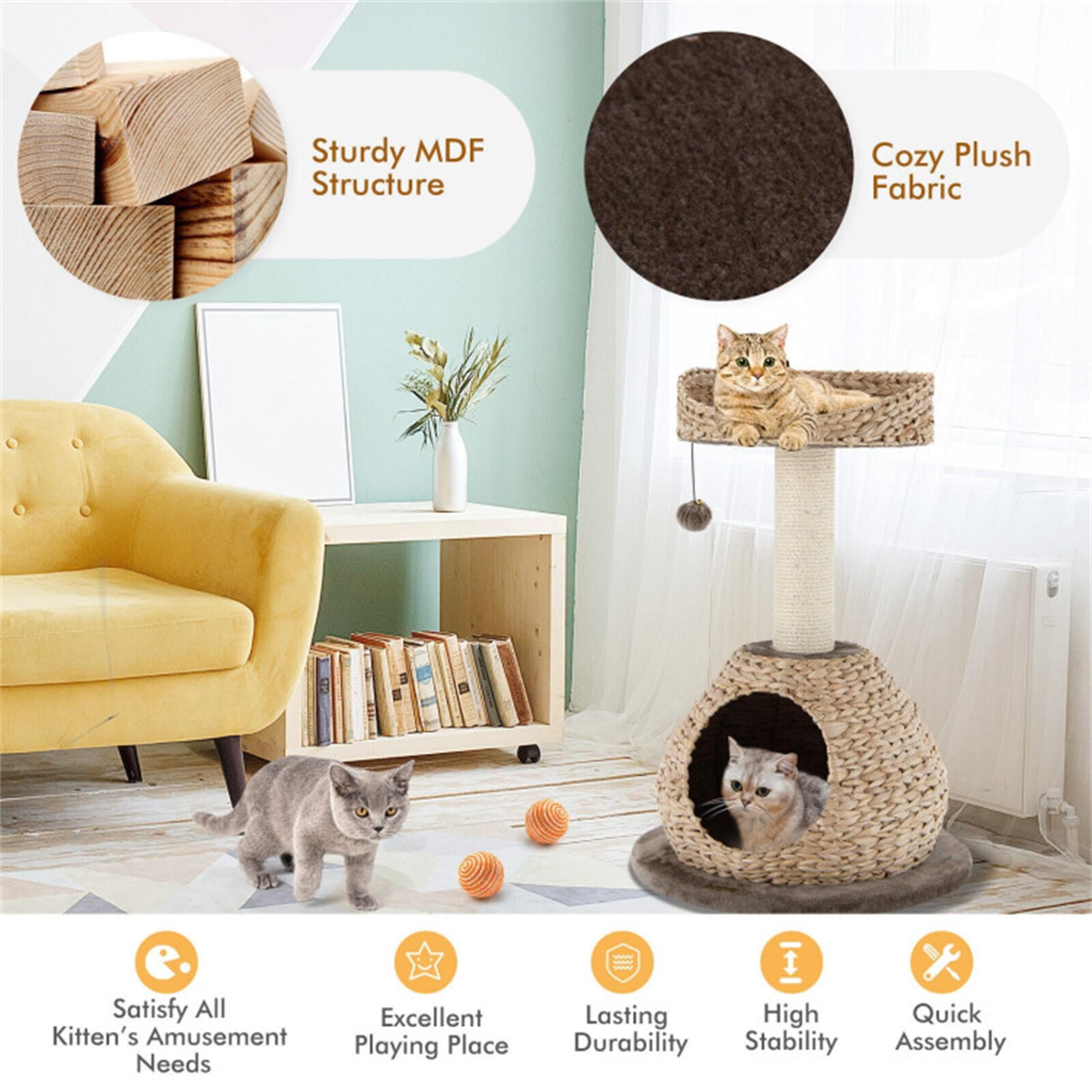 Kadyn 28" Modern Cat Tree Tower for Indoor Cats with Natural Sisal Scratching Posts, Hand-Woven Condo and Top Perch for Kittens Climb Play, Rest, Brown
