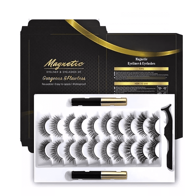 Kit De Pestañas Postizas Magnéticas Con Delineador 10 Pares