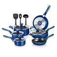 thumbnail image 1 of NutriChef 13 Pcs. Nonstick Kitchen Cookware PTFE/PFOA/PFOS-Free Heat Resistant Kitchenware Set w/Saucepan, Frying Pans, Cooking Pots, Casserole, Lids, & Utensils, Blue NCCWA13BU, 1 of 5