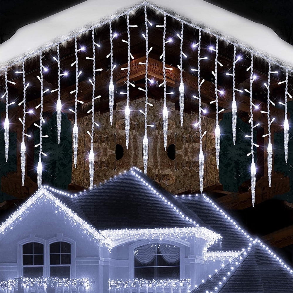 DONGPAI Christmas Icicle Lights, 11.5Ft 96 LED 8 Modes Icicle String Lights with 16 Drops Window Curtain Fairy Lights Outdoor Indoor for Christmas Wedding Holiday Decor