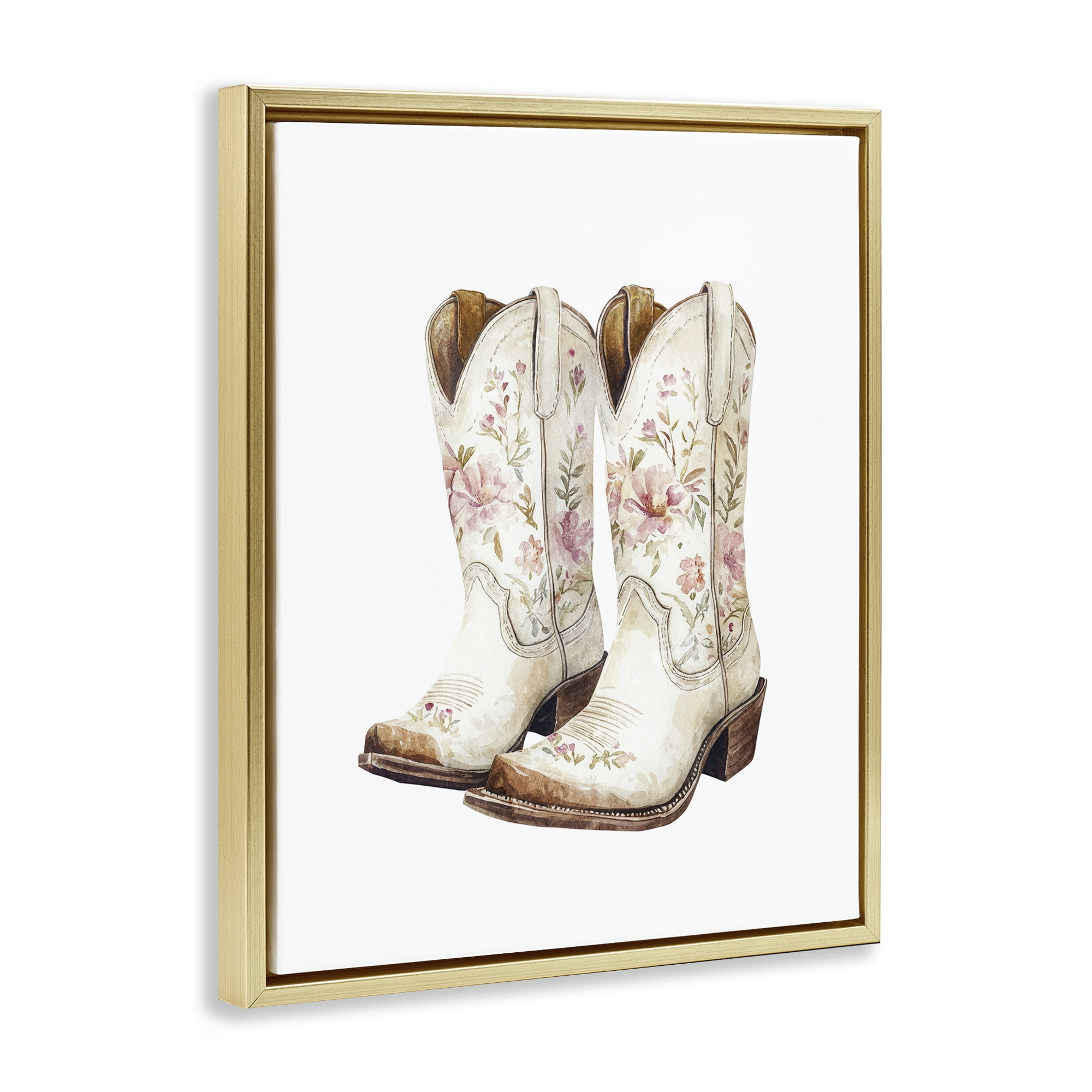 Stupell Industries Boots in Bloom Gold Framed Floater Canvas Wall Art, design by Svetlana Aleynikova