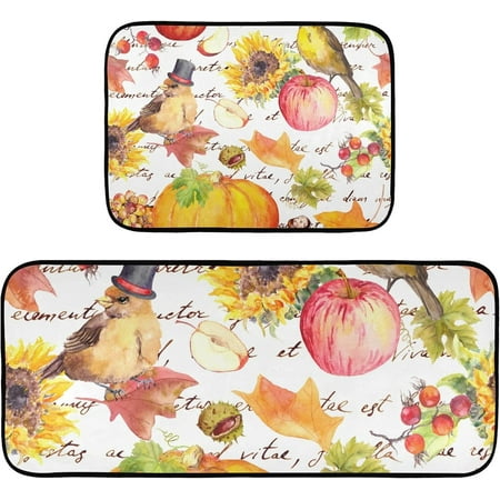 

Hyjoy 19.7 x47.2 +19.7 x27.6 Thanksgiving Pumpkin 2 Pieces Kitchen Rug Cushioned Anti-Fatigue Kitchen Rugs Set for Home Office Laundry