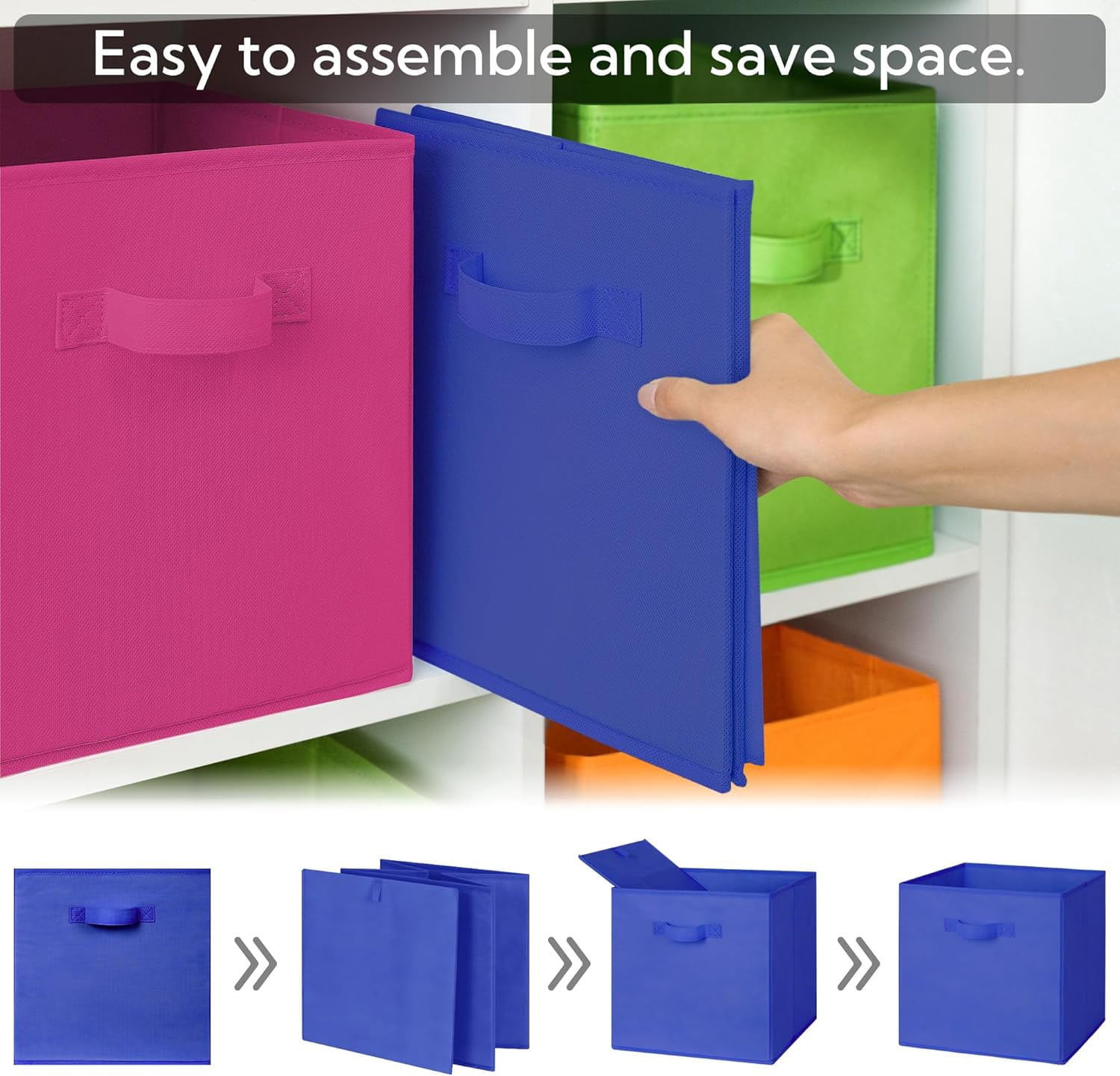 GRANNY SAYS 13 Inch Cube Storage Bins, Fabric Storage Baskets with Handles, Collapsible Cube Organizer for Shelves and Closet, 6-Pack, Rainbow