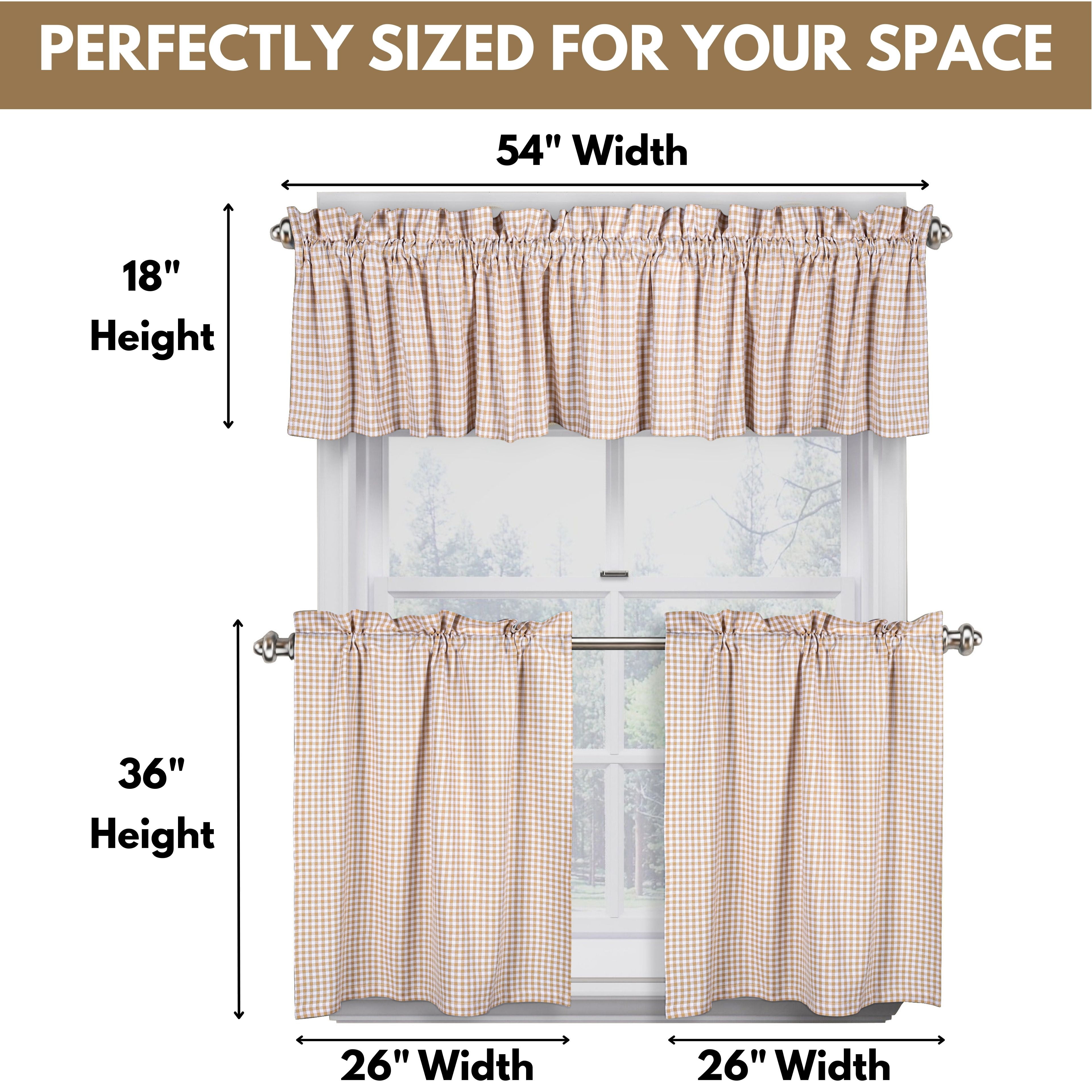 Native Fab 3 Pieces Window Curtain Tiers and Valance Set - Farmhouse Vintage Kitchen Tiers and Valance Set Rod Pocket - Beige White