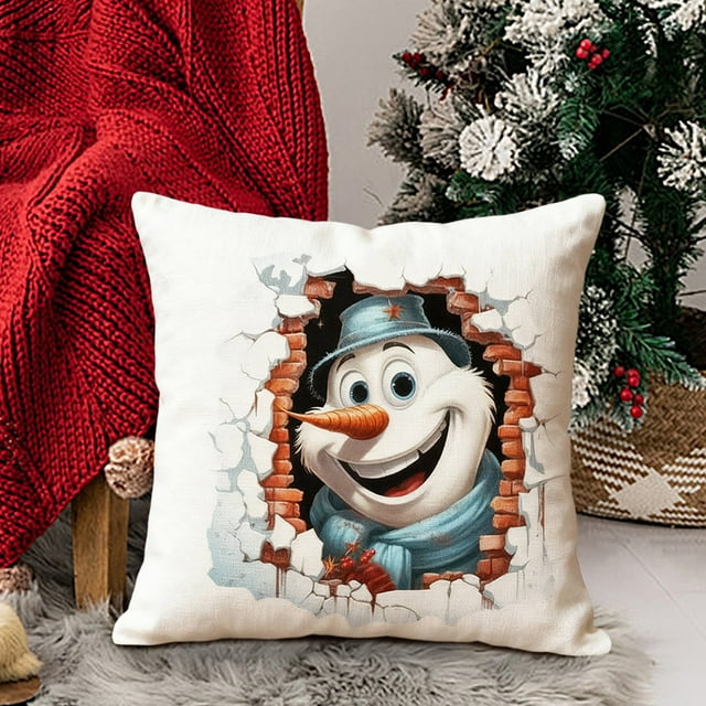 Funda de almohada navideña con estampado divertido, funda de cojín de lino para sofá, decoración del hogar, funda de cojín familiar, funda de almohada cuadrada
