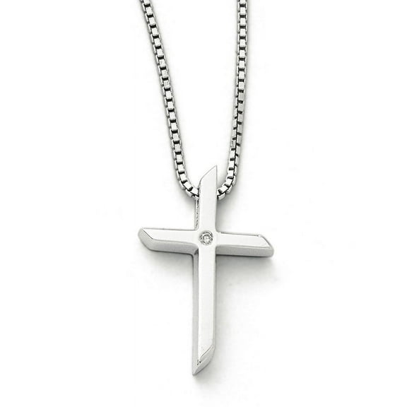 Primal Silver Sterling Silver Rhodium-plated 0.01 Cttw Diamond Cross Necklace