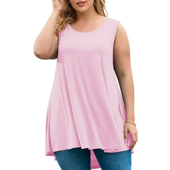 VEPKUL Plus Size Tank Tops for Women Sleevelss Tunic Casual Summer Clothes Swing Shirts for Jeans(Pink 1X)