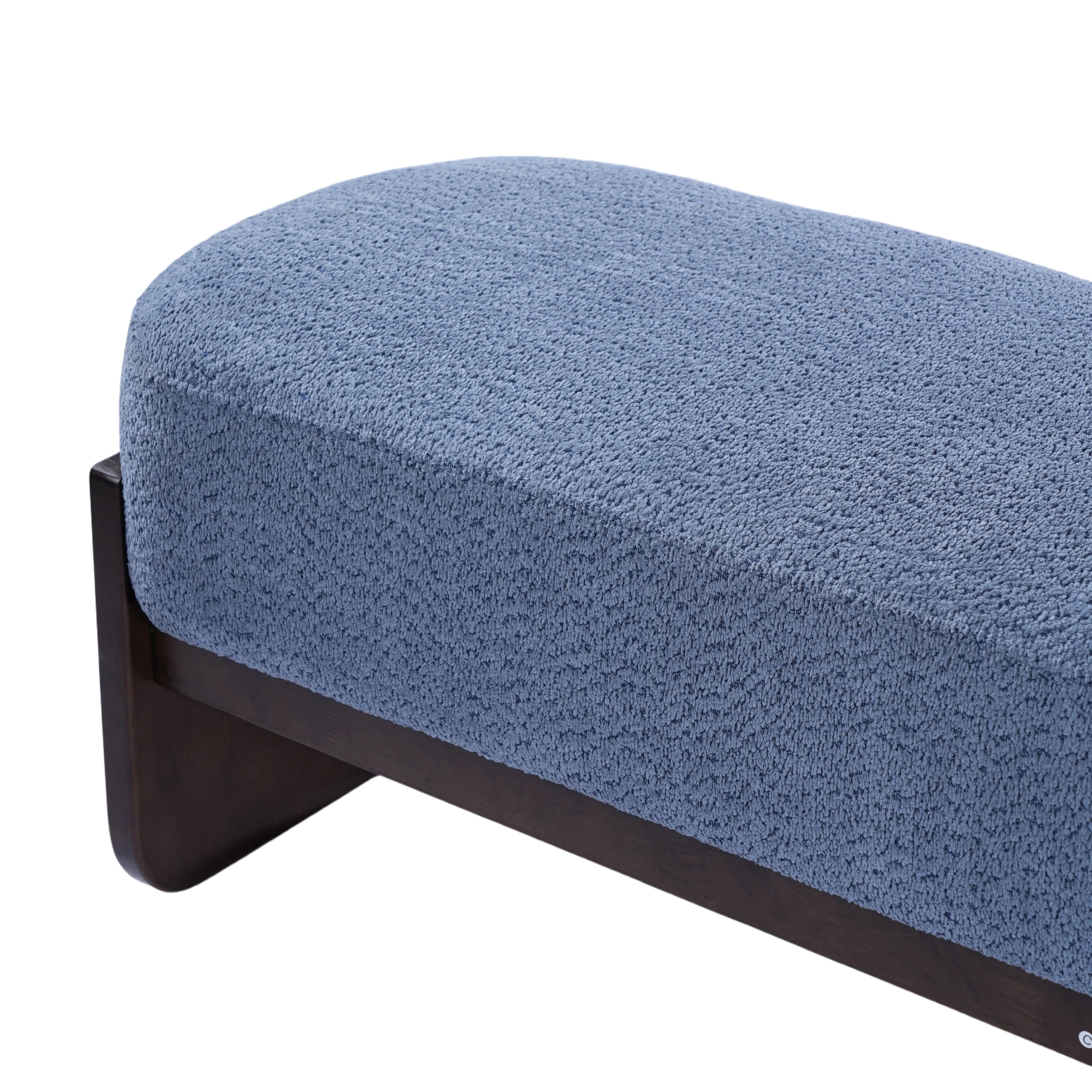 Christopher Knight Home Loop Yarn Rectangle Ottoman Bench with Brown Wooden Legs and Blue Upholstered