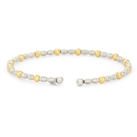 Giuliano Mameli Sterling Silver 14kt Yellow Gold- and Rhodium-Plated Bangle with Oval and Round Faceted Beads