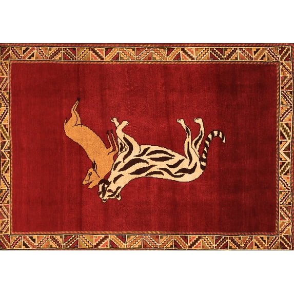 Ahgly Company Indoor Rectangle Animal Orange Traditional Area Rugs, 5' x 8'