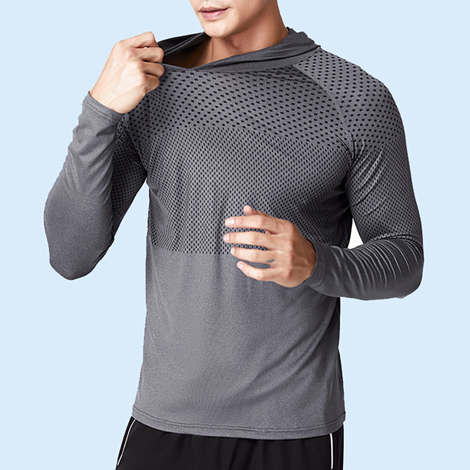 AherBiu Plus Size Mens Sun Protection Hoodie Shirt Lightweight Dry Fitted Pullover Athletic Outdoor Running Shirts