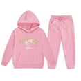 thumbnail image 4 of Byoo Hoodie Sweatsuit Set for Little Girls Letter Printed Pocket Tough Sweatshirt Sweatpants Outfit Soft Sport Kids Outfit Set, 4 of 4