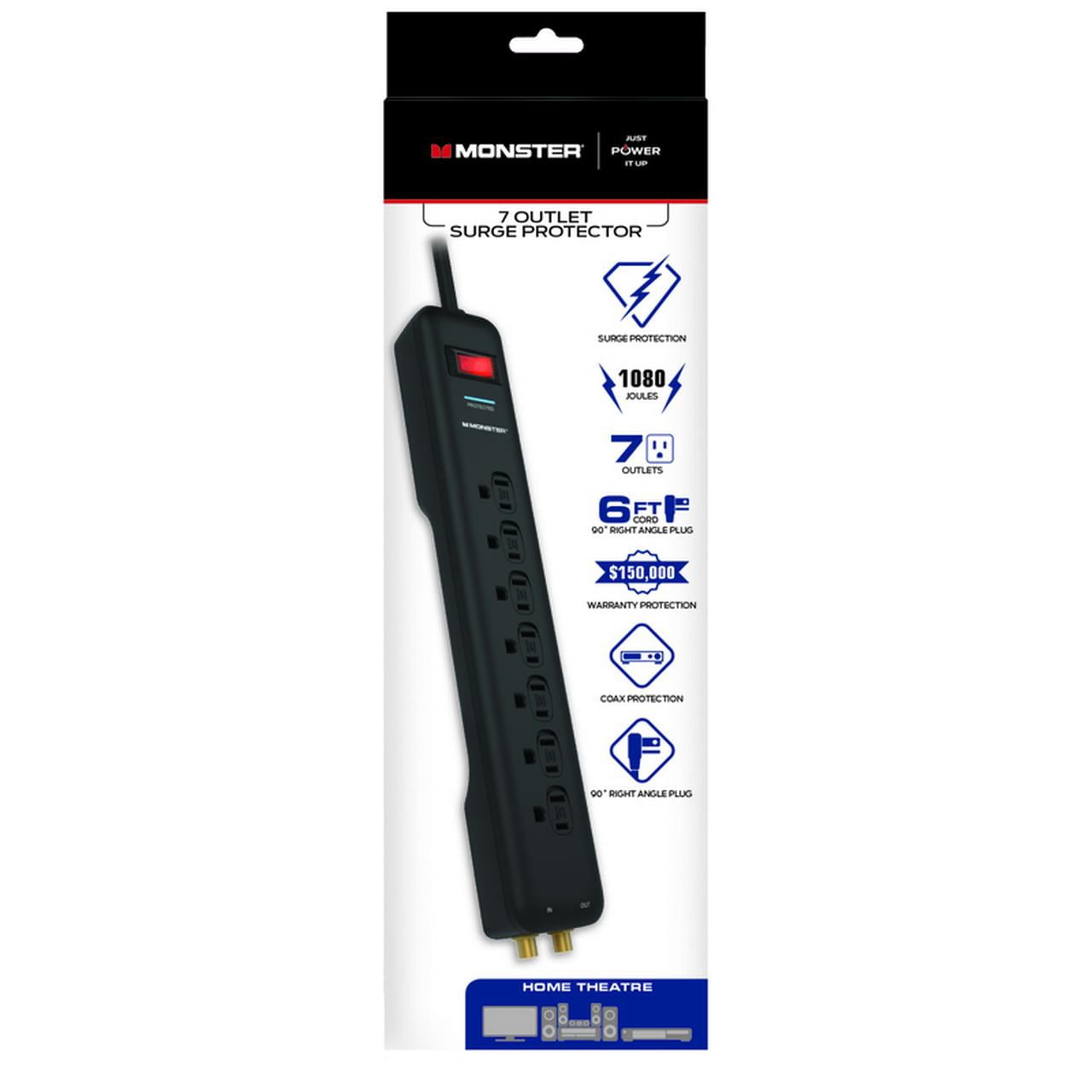 Monster 3001103 6 ft. 7 Outlets Power Strip with Surge Protection, Black