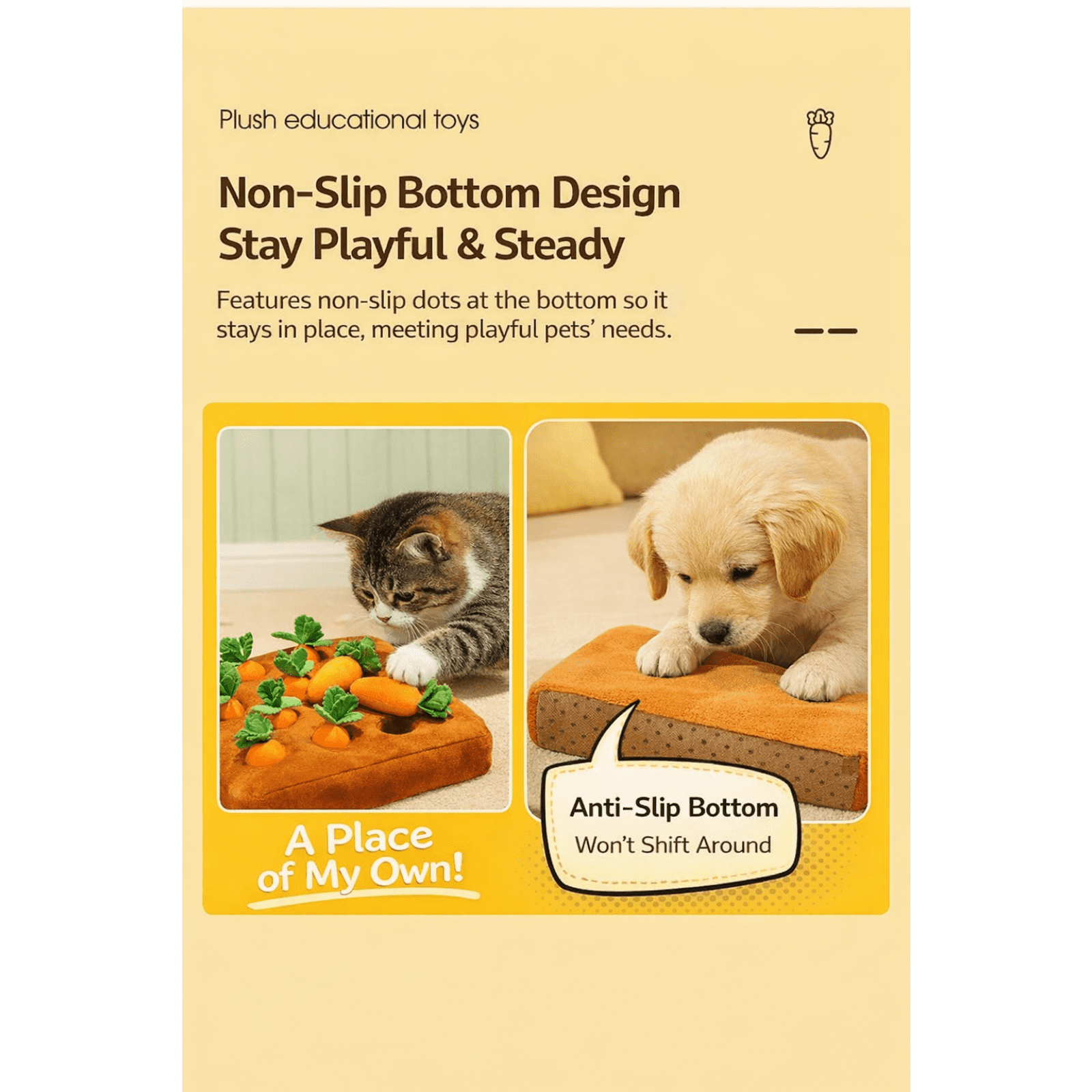 Dog Toys, Carrot Snuffle Mat Puzzle Toy, 2 in 1 Nosework Feeding Game for Stress Relief