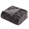 thumbnail image 3 of JERFIT Faux Fur & Velvet Plush Throw Blanket, Ultra Soft Cozy Fluffy Bedroom Decor, Luxurious Basketweave Grey Polyester Blanket for Couch, Sofa, Dorm, 3 of 7