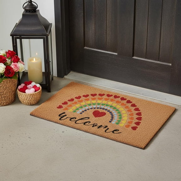 17" X 29" Brown And Red Rainbow Welcome Outdoor Coir Door Mat