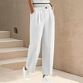 thumbnail image 2 of QATAINLAV Linen Pants Women Elastic High Waisted Wide Leg Beach Pants Solid Casual Pull On Lounge Trousers with Pockets, White, XXXL, 2 of 7