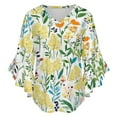 thumbnail image 5 of Yellow Flowers White Background Floral Pattern Women's V-Neck Blouse With 3/4 Ruffled Bell Sleeves Casual Top Ladies Blouses, 5 of 7