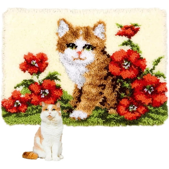 shiyou-Latch Hook Kit Rug, Latch Hook Kits Cat with Pre-Printed Pattern for Adults and Kids 52X38cm/20.4 Inch X15 Inch