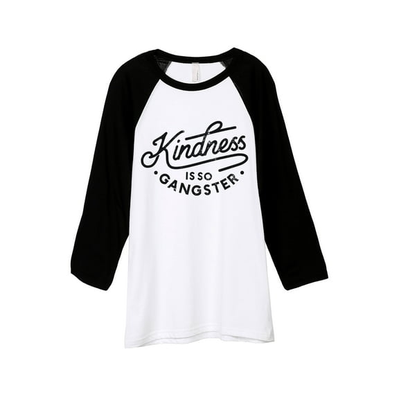 Kindness Is So Gangster Unisex 3/4 Sleeves Baseball Raglan T-Shirt Tee White Black X-Small