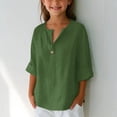 thumbnail image 2 of Coerni Cotton Linen Blouse for Girls Aesthetic Shirts Long Sleeve V Neck Plain Kids Summer Fashion Tops Breathable Loose, 2 of 5