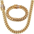 thumbnail image 4 of Conjunto de cadena de eslabones cubanos de Miami para hombres Acero inoxidable chapado en oro de 18 quilates 10/12 mm Pulsera de acera Collar Cadenas de diamantes, 4 of 5