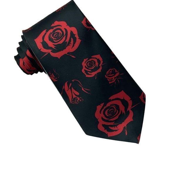 Fashionable Men’s Necktie Roses And Bear Pattern Polyester Silk Like Fabric Long Tie For Valentines Day Gift