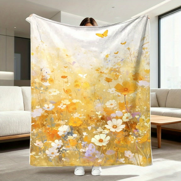 Oversized Plush Flannel Blanket - 300 GSM Heavyweight Queen/King Bedspread, Ultra-Soft Golden Mustard Yellow & White, All-Season Luxury Bed Cover for Couch, Travel, or Gifting - Machine Washable Quil