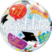 Qualatex Congratulations Graduation Accolades 22" Bubble Balloon, Clear Multi
