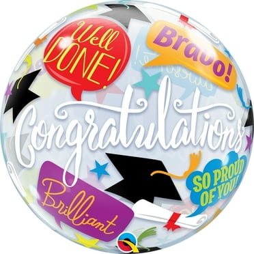 Qualatex Congratulations Graduation Accolades 22" Bubble Balloon, Clear Multi
