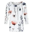 thumbnail image 4 of Fartey 3/4 Sleeve Tops for Women Plus Size Summer Floral Print Tees Shirts Trendy Boho Crew Neck Tunic Top Dressy Casual Three Quarter Sleeve Blouses White S-5XL, 4 of 5