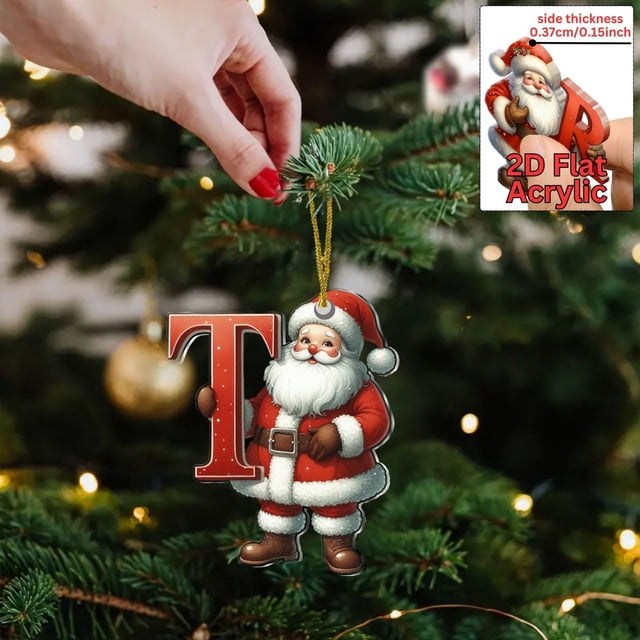 Adorno Navideño Plano 2D con Forma de Letra para Colgar En El Árbol o El Coche | Decoración Festiva Personalizada | Material Resistente | Fácil de Colgar | Ideal para Regalar | Paquete de 1