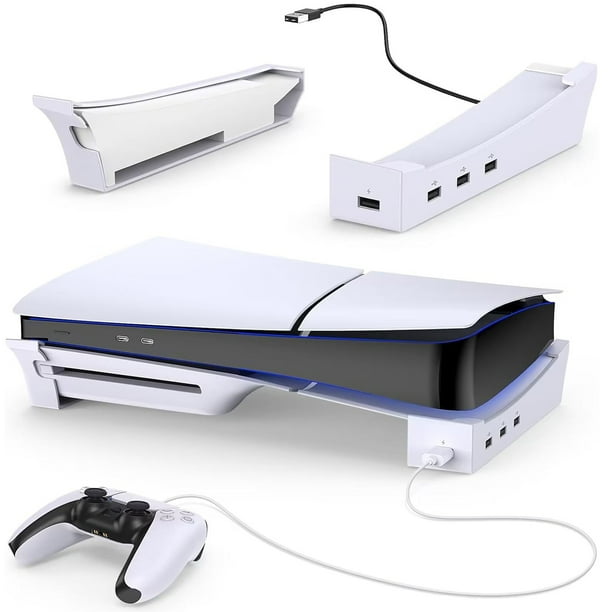 Soporte horizontal para consola PS5 Slim con concentrador USB de 4 puertos, accesorios de soporte base para PlayStation 5 Slim Disc y Digital Edition