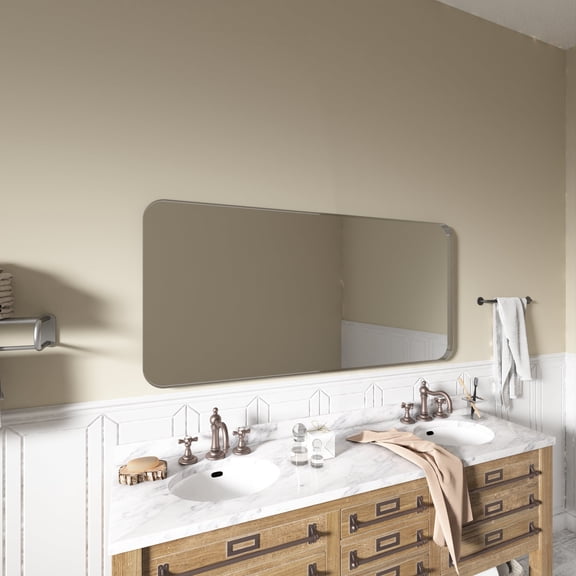 Waterpar 60 in. W x 36 in. H Rectangular Aluminum Framed Wall Bathroom Vanity Mirror in Silver