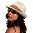 thumbnail image 1 of DRESHOW Sombrero panamá de paja para mujer, sombrero de viaje Fedora para playa, sombrero para el sol, sombrero enrollable de paja de ala ancha UPF 50+, 1 of 1