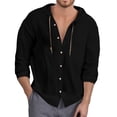thumbnail image 1 of Camisa con capucha y botones de color liso para hombre: camiseta informal con bolsillo de poliéster, 1 of 4