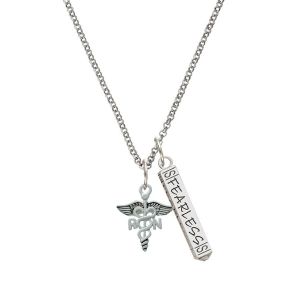 Delight Jewelry Silvertone Registered Nurse Caduceus Silvertone Fearless Bar Charm Necklace, 23"