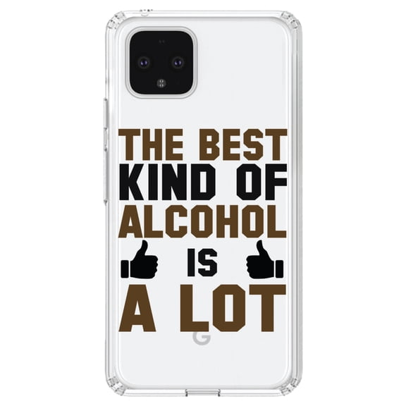 DistinctInk Clear Shockproof Hybrid Case for Google Pixel 4 XL (6.3" Screen) - TPU Bumper Acrylic Back Tempered Glass Screen Protector - The Best Kind of Alcohol is A LOT