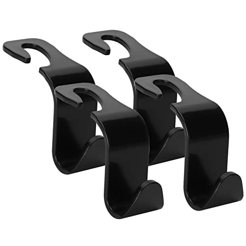 4 Pack Car Headrest Hooks - Universal Auto Hooks,Back Seat Hangers,Storage Organizer (Black)