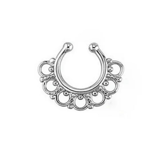 HOOUN Fashion 1X Fake Clip On Non Piercing Crystal Septum Nose Ring Faux Clicker PY:yq-sliver 1118