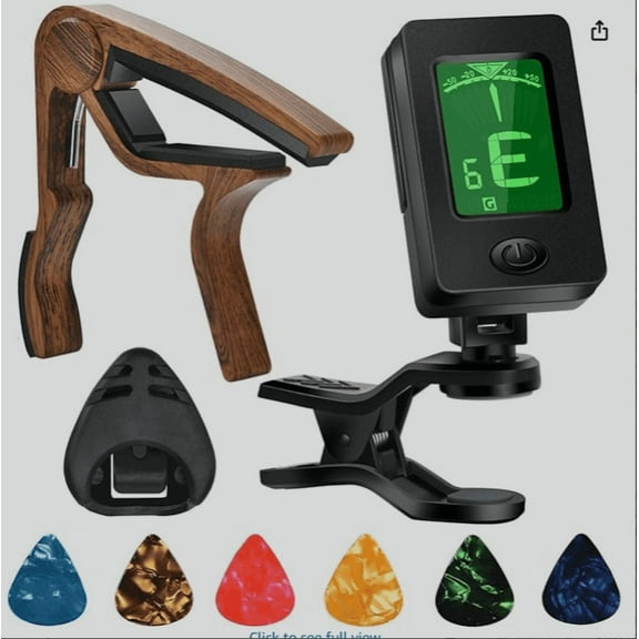 WLGJL Guitar Capo, Guitar Picks, Guitar Accessories with Guitar Tuner, Capo for Acoustic Guitar, Quick Release, Guitar Tuner Clip on for Guitar, Violin, Bass, Ukulele Chromatic, Rosewood