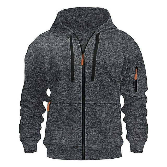 Dolkfu Sudadera con capucha de color sólido para hombres, chaqueta deportiva con cremallera completa, abrigo de sudadera para hombres L