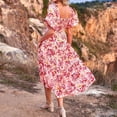 thumbnail image 4 of Femmes Plage Midi Robe Florale Imprimé Puff Manches Mode Été Plissée Robe, 4 of 7