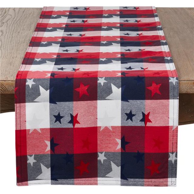 Chemin de Table Rectangulaire à Carreaux 16 x 72 Po avec Design Stars - Multi Couleur