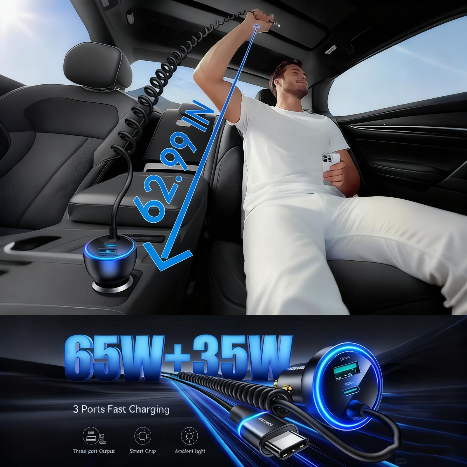 WJXCMDBS 60W USB-C Car Charger with Built-in Cable photo 4