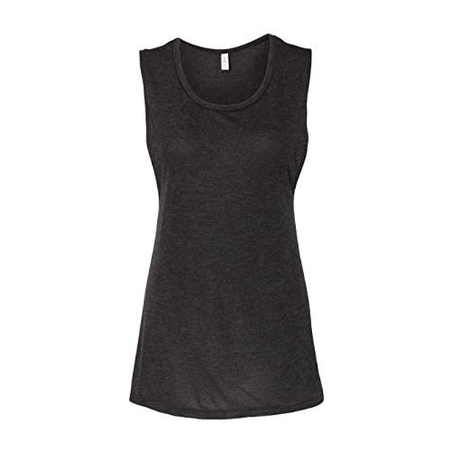 Bella Canvas Womens Flowy Scoop Blended Muscle Tank, M, Black Heather